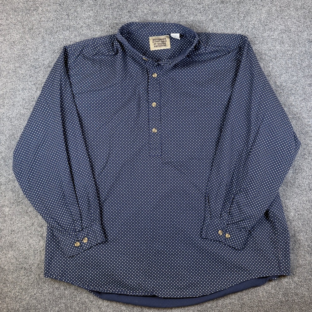 Frontier Classics Shirt Mens XL Blue White Dot Pattern Band Collar Western